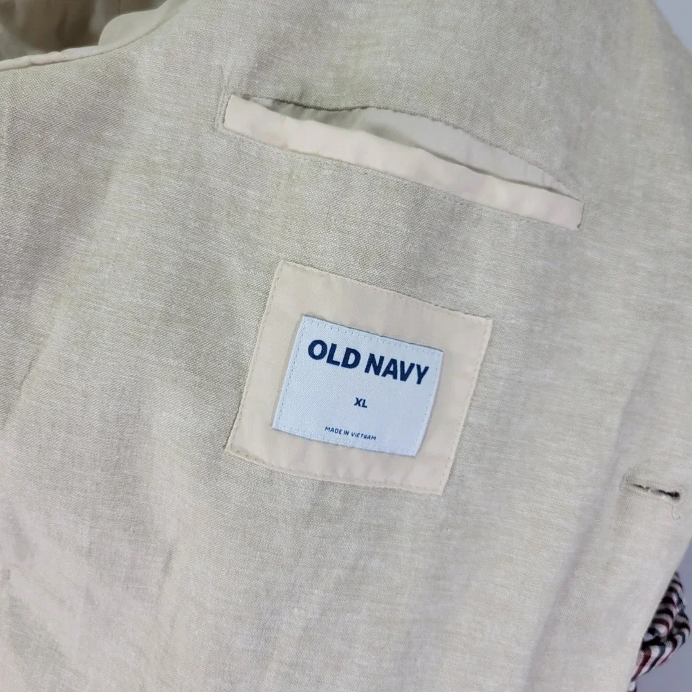 Old Navy Men's Sport Coat Blazer Two‎ Button Beige Linen Cotton Size XL NEW